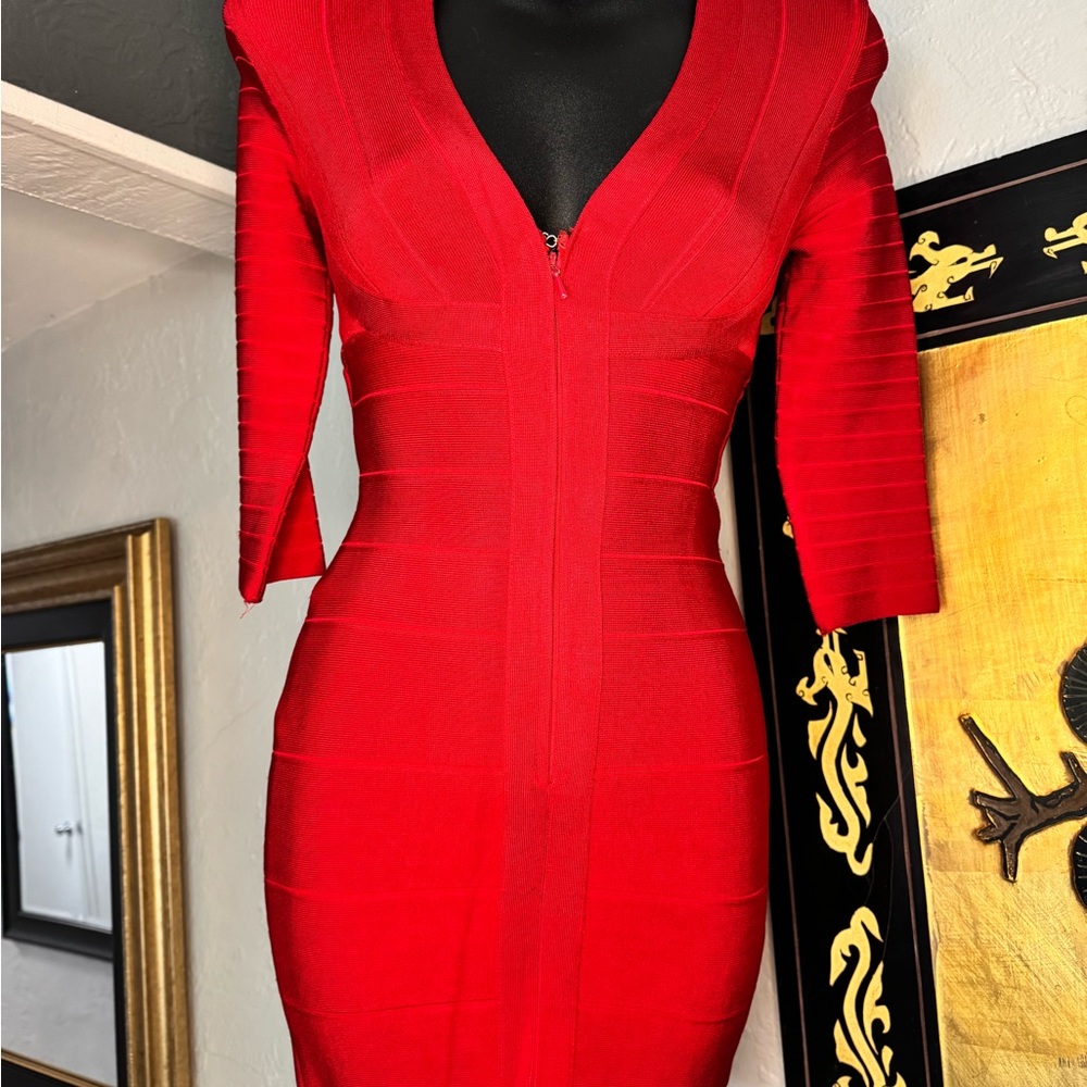 Herve Leger Vibrant Red Bandage Dress